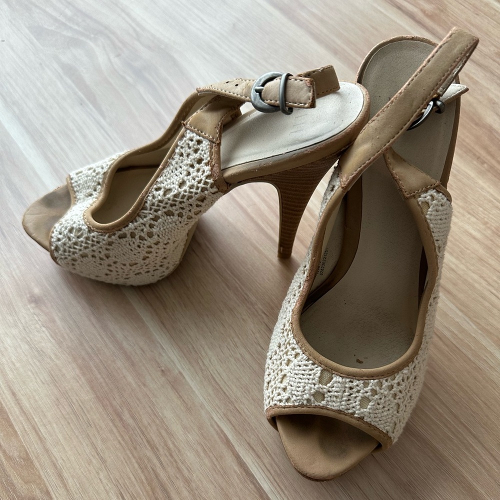 Elle Beige Peep-Toe Heels